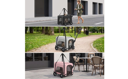 Rolling Pet Carrier Foldable Wheeled Pet Carrier Smooth Spacious for Small Pets, Travel, Vet Visits