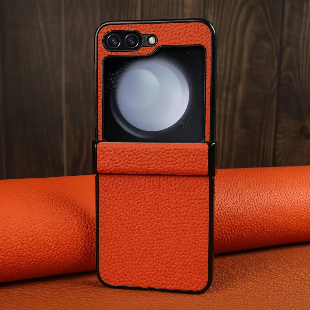 Luxury Hand Crafted Genuine Leather Case For Samsung Galaxy Z flip5 Phone Cover Galaxy Z Flip 3 flip4  Back Shell Coque Capa