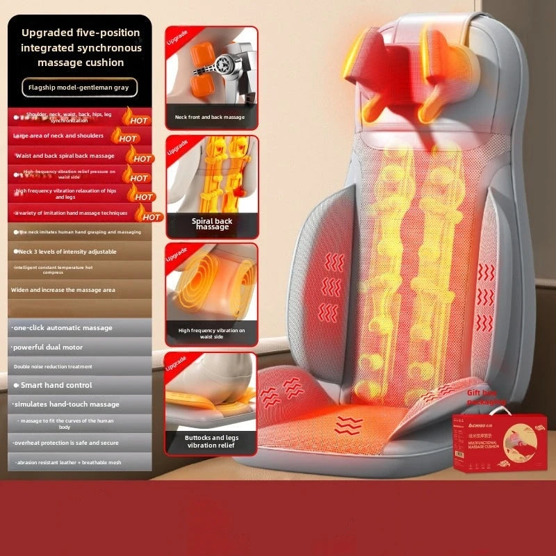 5 Vibrations Waist Hips Electric Back Massager Cervical Massage Chair Seat Cushion for Body Shiatsu Heated Kneading Relaxarion