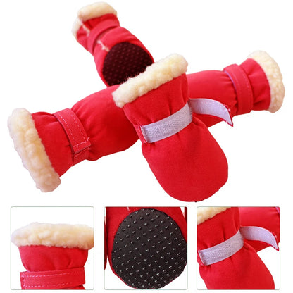 Winter Waterproof 4Pcs Warm Non-slip Snow Boots for Small Breeds Dogs Puppy Outdoor Walking Dog Socks Bootie Pet Paw Care