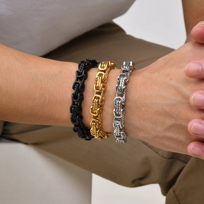 ‌Vnox Stainless Steel Byzantine Bracelet for Men, 8mm Wide Vintage Style Bold Square Links Chain Wristband, Father's Day Gift