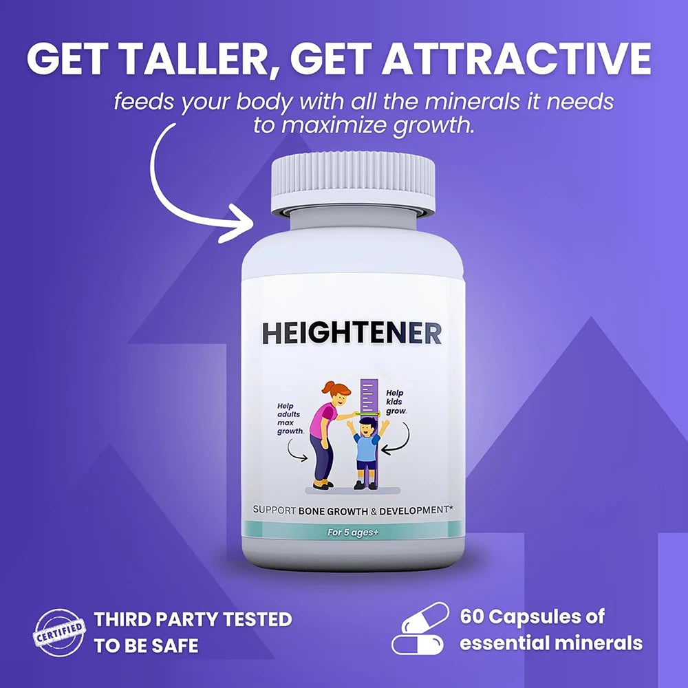 Heightener - Natural Height Growth 60 Capsules Supplement for Kids, Teens and Adults to Increase Bone Strength and Grow Taller, Height Pills