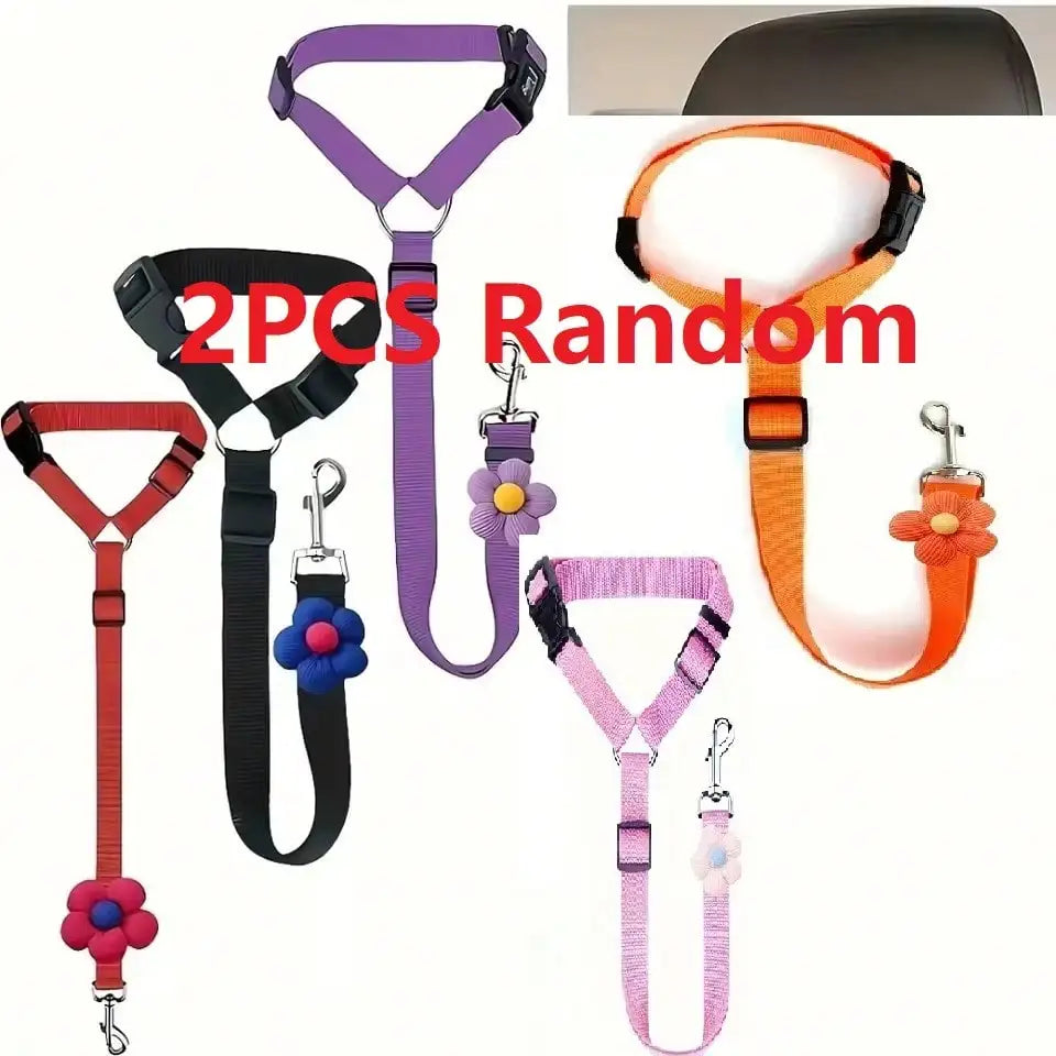 Solid Color Two-in-one Pet Car Seat Belt Nylon Lead Leash Backseat Safety Belt Adjustable Dogs Harness Collar Pet Accessories