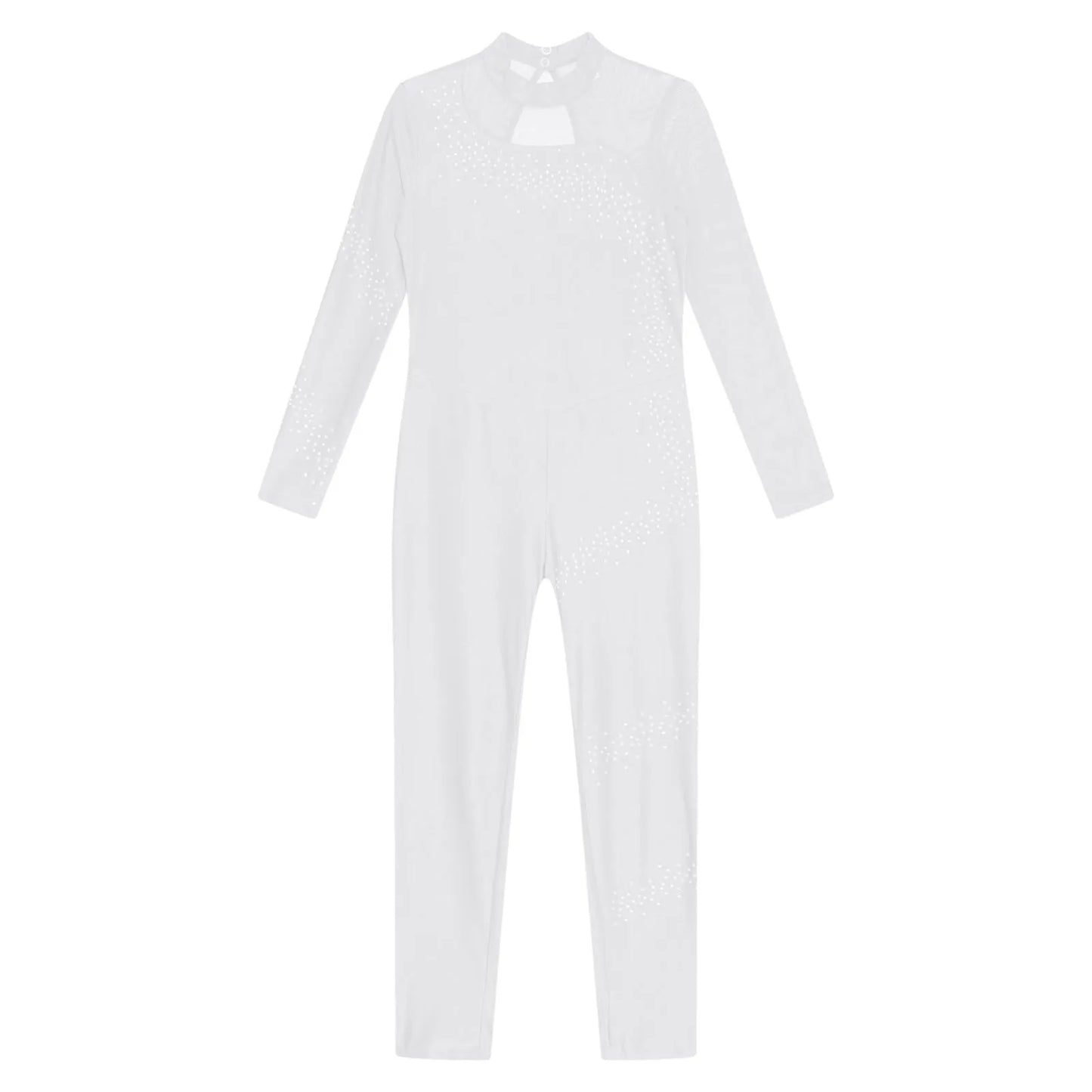 Kids Girls Ballet Dance Gymnastics Leotard Figure Skating Acrobatics Yoga Bodysuit Long Sleeve Shiny Rhinestone Mesh Jumpsuit