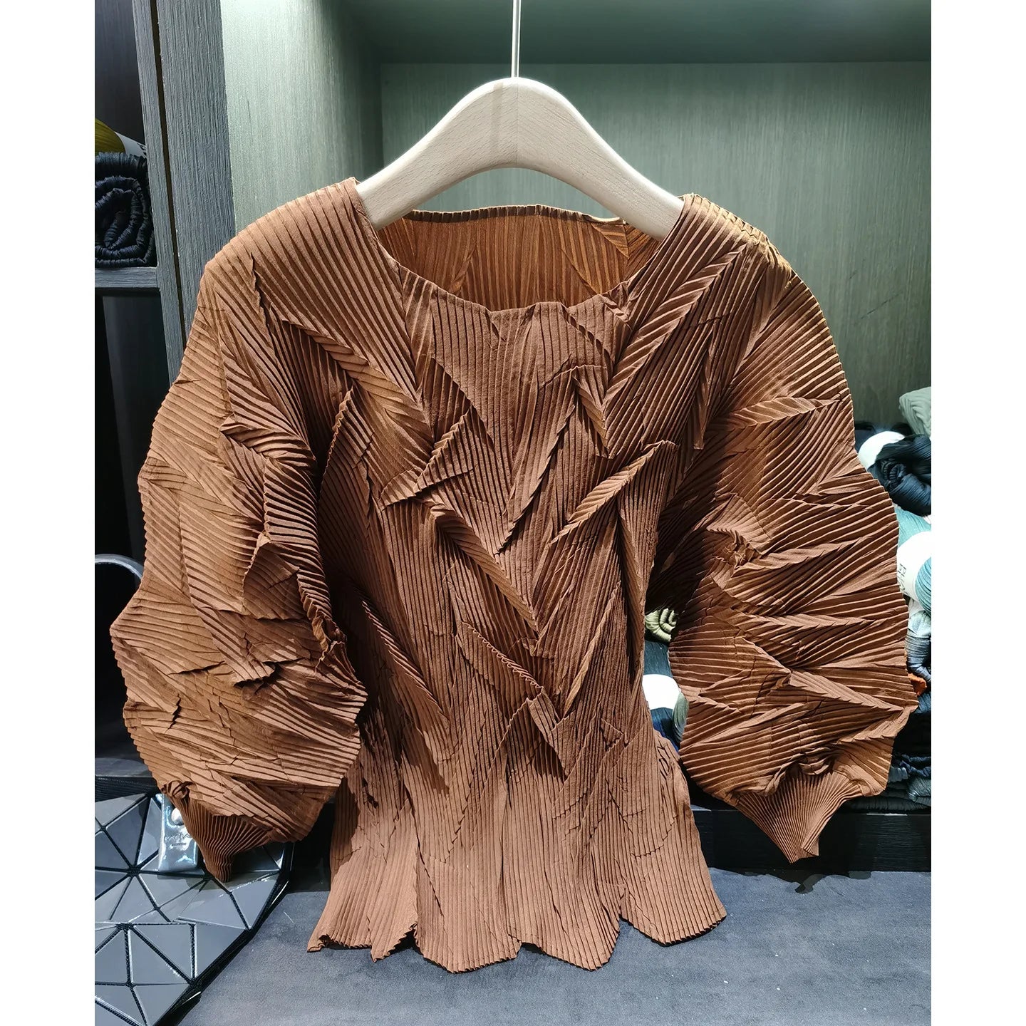 LANMREM New Batwing Sleeve Pleated Women's T-shirt American Style Loose Versatile Chic Round Collar Pullover Tops 2DB6558