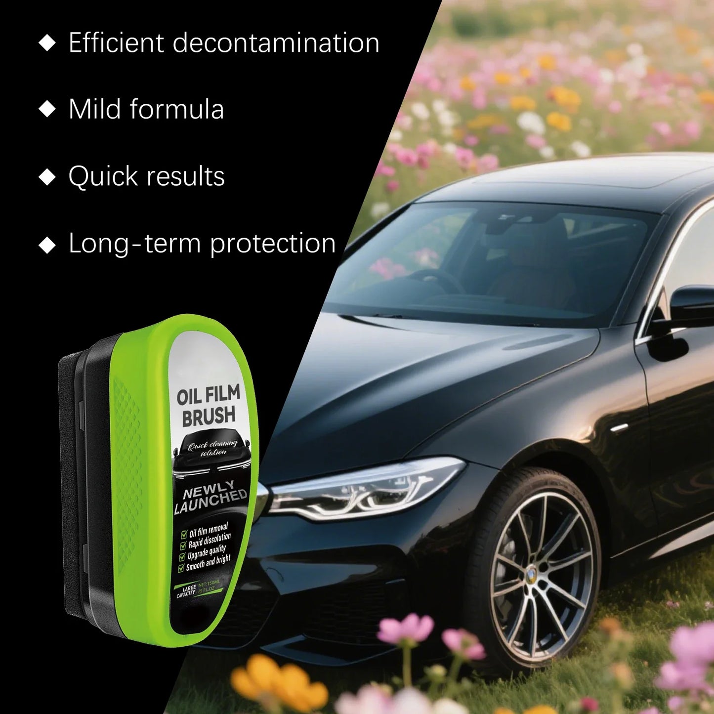 Automotive Car Oil Film Cleaning Brush,150ml Glass Oil Film Remover for Car Window,Windshield Brush For Car Care