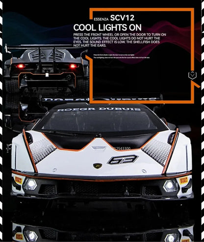 Lambor SCV12 LP770- 1:24  Car Model Alloy Diecast Sound Light Pull Back Doors Opened Vehicle Models Toy