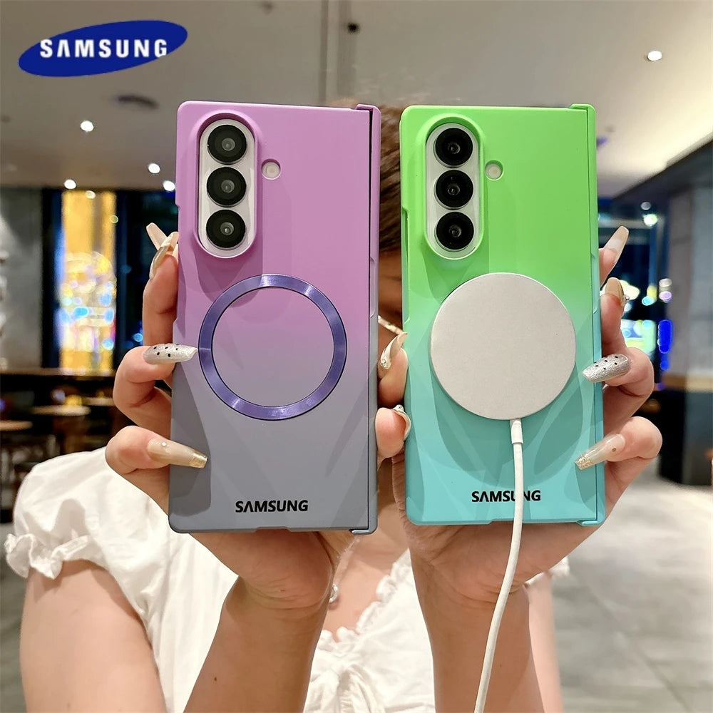 Soft Liquid Silicone Gradient Magnetic Case for Samsung Galaxy Z Fold 7 6 5 4 Zfold3 Case For Magsafe Charging Shockproof Cover