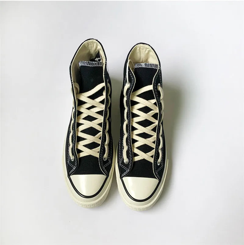 First Grade Fine Cotton Shoelaces High-top Low-top 1970S Canvas Black White Shoes laces 7 mm Width 90/180 cm Women Men Shoelace