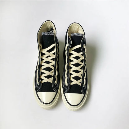 First Grade Fine Cotton Shoelaces High-top Low-top 1970S Canvas Black White Shoes laces 7 mm Width 90/180 cm Women Men Shoelace