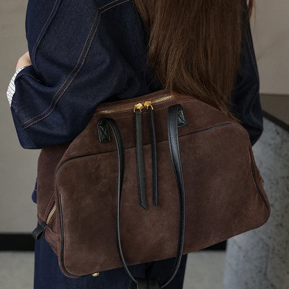 Women's Cow Genuine Leather Tote Bag suede commuting Cowhide Handbags Large Capacity Designer Luxury velvet Bags