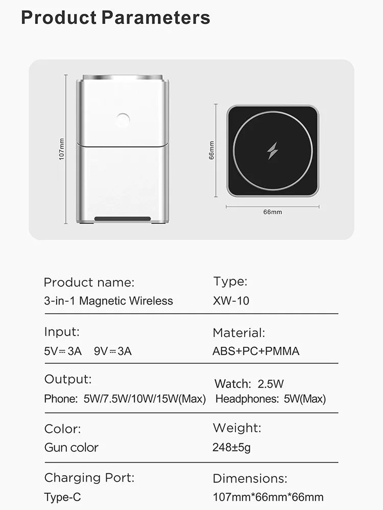 Qi2 3 in 1 Magsafe Wireless Chargers Station for iPhone & Samsung Magnetic Charging Dock for Apple Watch Charger