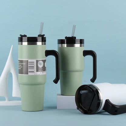 Stainless Steel Car Thermos Bottle Travel Sports Water Bottle Large Capacity with Handle Straw Mug Outdoor Coffee Cup 20oz/30oz