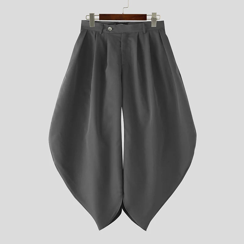 Men Pants Solid Color Button Pleated Casual Wide Leg Trousers Men Streetwear INCERUN Baggy 2026 Fashion Male Long Pants S-5XL