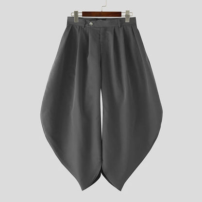 Men Pants Solid Color Button Pleated Casual Wide Leg Trousers Men Streetwear INCERUN Baggy 2026 Fashion Male Long Pants S-5XL