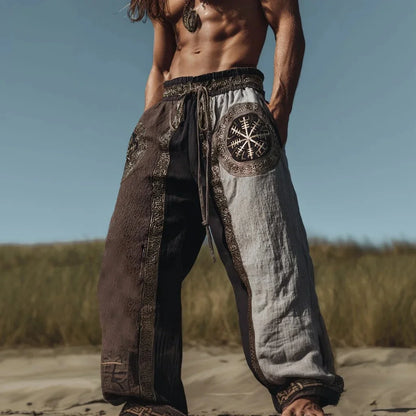 Men's retro Viking Celtic Crow Skull 3D printed casual pants drawstring straight leg pants summer Spring beach pants