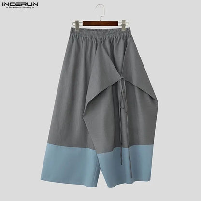INCERUN Men Irregular Pants Patchwork Joggers Elastic Waist Wide Leg Trousers Men Streetwear Baggy 2026 Casual Male Long Pants