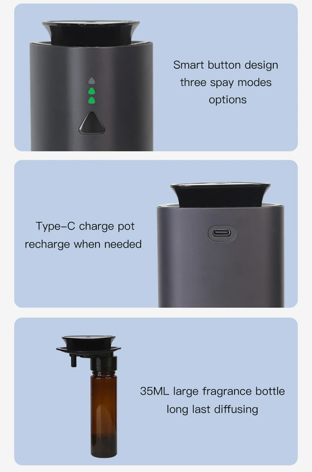 Car Diffuser Humidifier Auto Air Purifier Aromo Air Freshener USB Charging Electric Smell for Home Room Fragrance 1200mAh