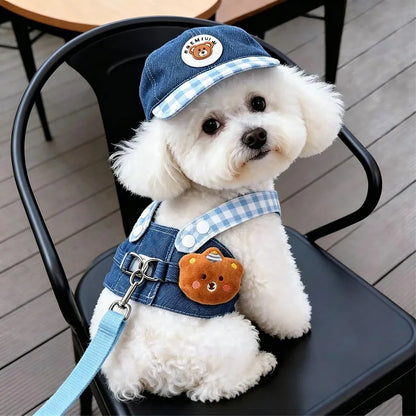Summer Vest Dog Harness Leash Set and Dog Hat Cute Bear 2026 Dog Clothes Pet Supplies Puppy Denim Harness Cat Dog Accessories