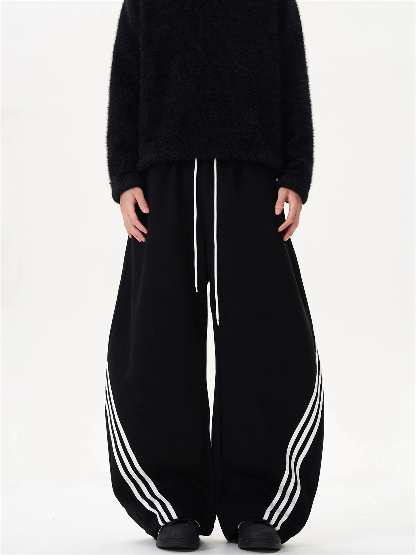 Oversized Wide Leg Sweatpants with Side Stripes Drawstring High Waist Streetwear Casual Loose Baggy Trousers Y2K Women Men Fashion