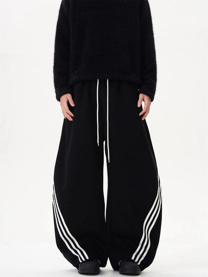 Oversized Wide Leg Sweatpants with Side Stripes Drawstring High Waist Streetwear Casual Loose Baggy Trousers Y2K Women Men Fashion