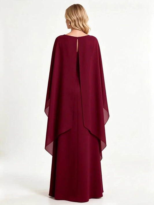 Customized Elegant Satin Square Neckline Mother Of The Bride Dress Women Long Formal Evening Dresses Detachable Cape for Wedding