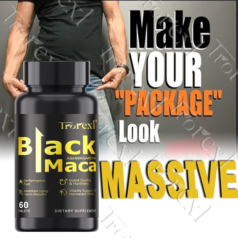 Natural 60 Tablets Black Maca ERECTEnhancer, Male Power Strength Supplements for Volume Enhancing, Max Stamina Capsule for Man