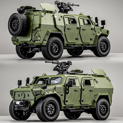 Dongfeng M-Terrain 1:18 Alloy Car Toys Miniature Model Diecast Military Vehicle Sound Light Pull Back Doors Opened Kid Xmas Gift
