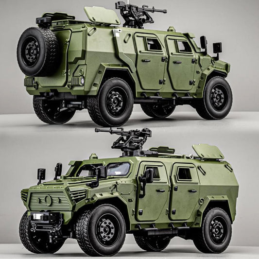 Dongfeng M-Terrain 1:18 Alloy Car Toys Miniature Model Diecast Military Vehicle Sound Light Pull Back Doors Opened Kid Xmas Gift
