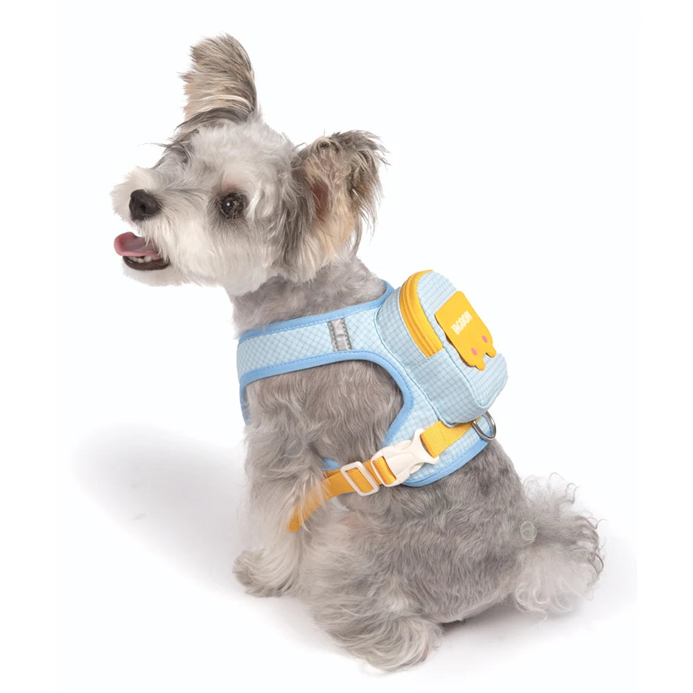 Dog Cat Harness and Leash Set, Reflective Adjustable Pet Vest with Backpack  for Small Medium dogs