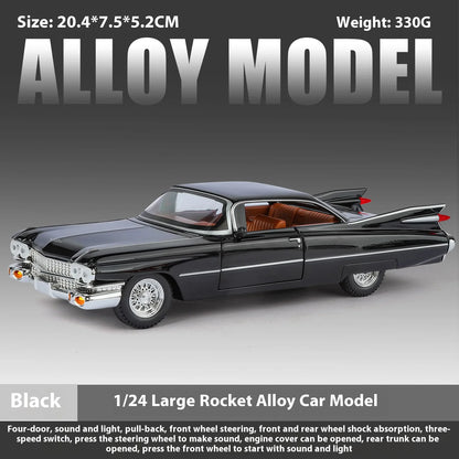 Cadillac Eldorado 1959 Metal Diecast Retro Car Model 1/24 Scale Sound and Light Back Pull Boy Gift Ornament Halloween Toys