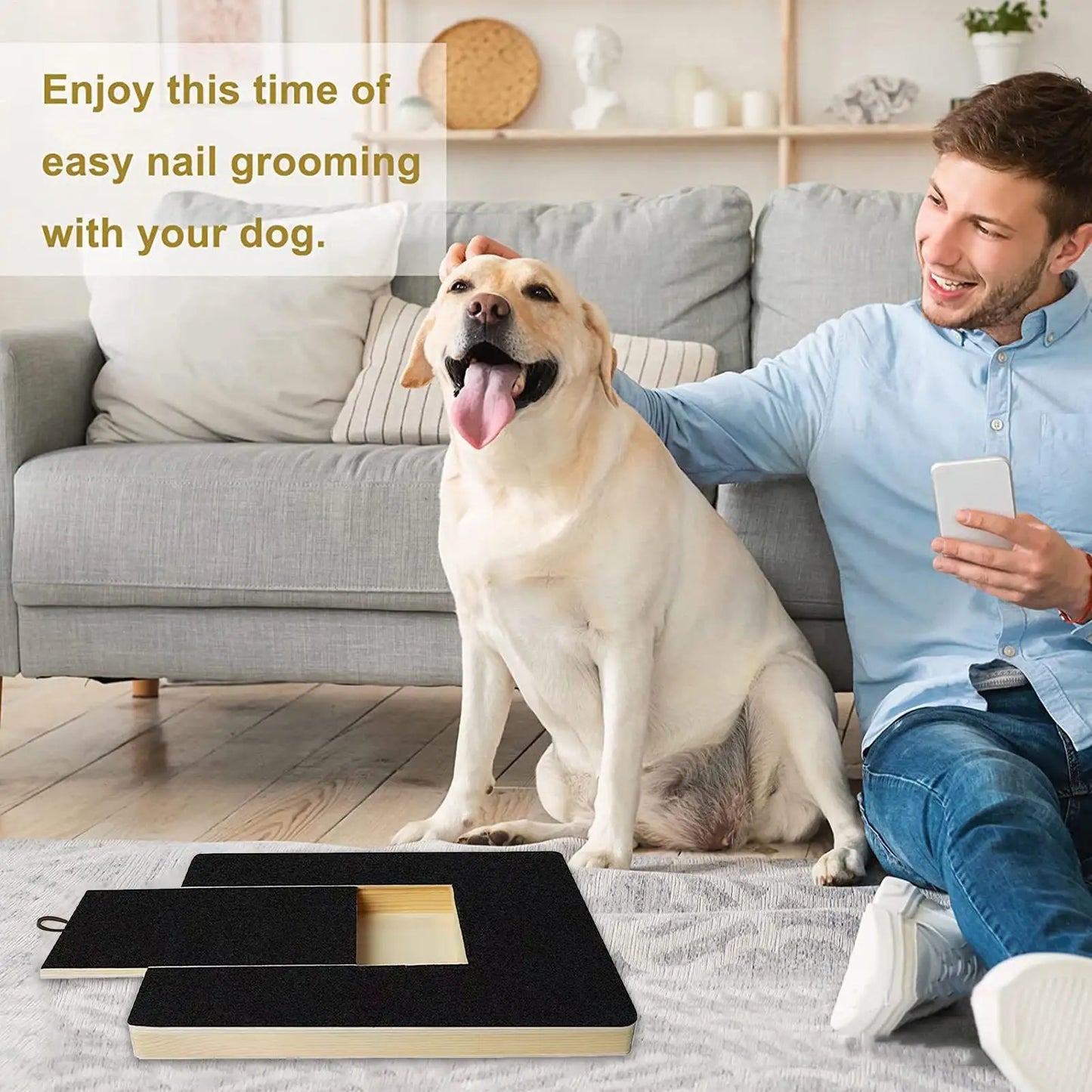 Wooden Dog Nail Scraper - Sandpaper Surface Safe Trimming Sliding Treat Storag, Toy Scratcher,Stress Relief Durable Easy-clean