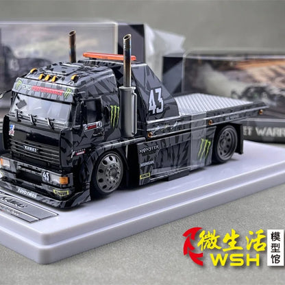 SW 1:64 Ford Mustang Hoonicorn RTR KamaZ Modified Trailer Simulation Static Alloy Car Model Gift Toy.