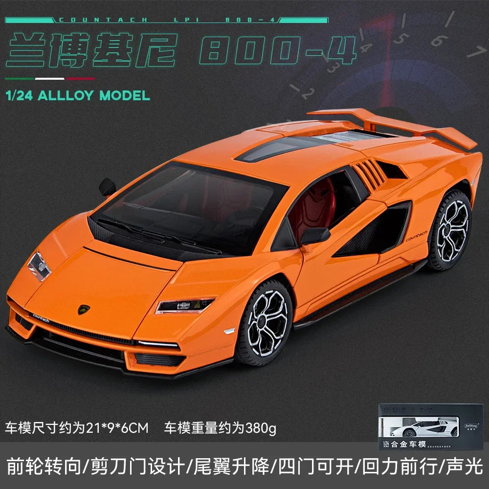 Lamborghini Countach LPI 800-4 Simulation1:24  Diecast Metal Alloy Model car Sound Light Pull Back CollectionToy Gifts