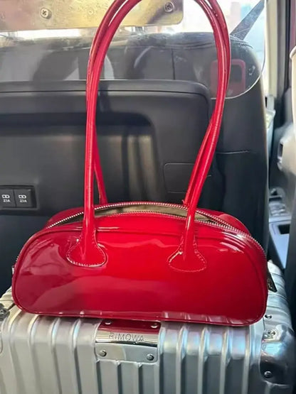 JIAERDI Red Underarm Bag Purse Women High Street Hot Girls Patent Leather Casual Handbag Female Vintage Bowling Bag Aesthetic