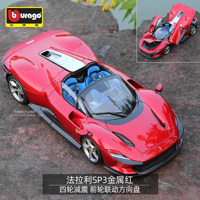 New Bburago 1:18 Ferrari Daytona SP3 Red Matte White Supercar Sports Alloy Car Model Static Die Cast Vehicles Collectible Toys