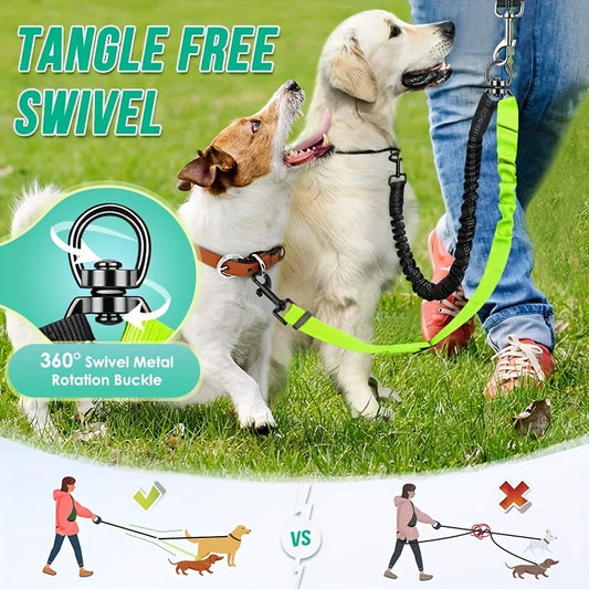 2 in 1 Dual-Lead Dog Leash System for Two Dogs Heavy-Duty Dual Leash with Attachment Points, Compatible with Harnesses & Collars