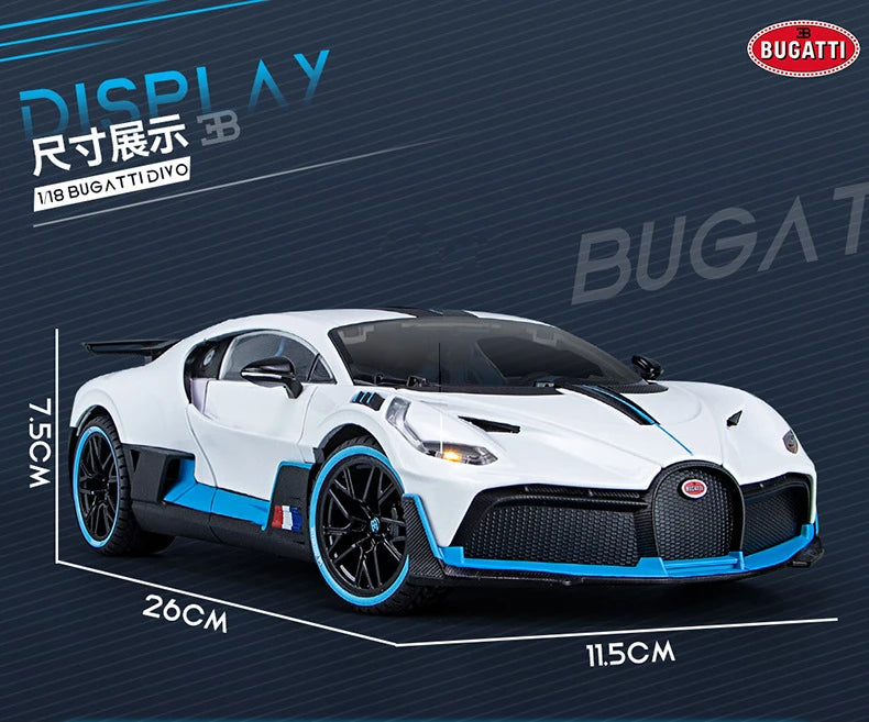 Large Size 1/18 Bugatti DIVO Alloy Sports Car Model Diecasts Metal Toy Vehicles Car Model Simulation Sound Light Gifts