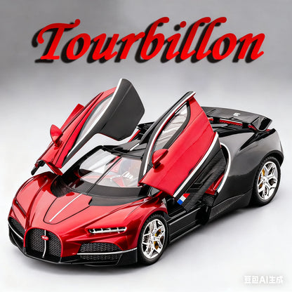 Bugatti Tourbillon, Nissan Skyline GTR, Model Sports 1:24 Car Alloy Diecast Sound Light Doors Opened Shock Absorption Ornament Supercar Toys Gift