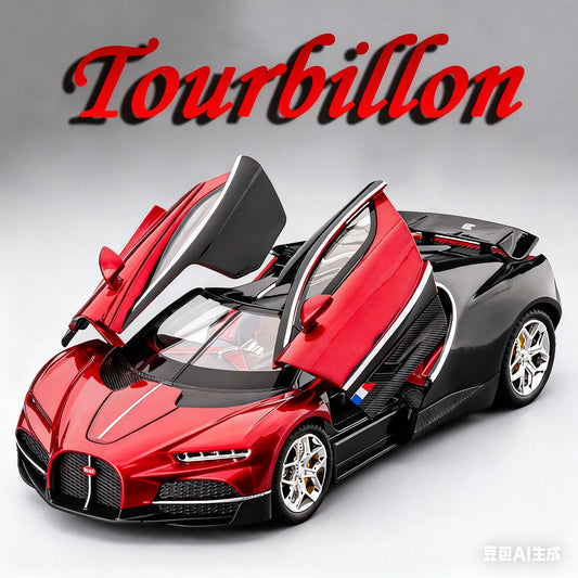 Bugatti Tourbillon, Nissan Skyline GTR, Model Sports 1:24 Car Alloy Diecast Sound Light Doors Opened Shock Absorption Ornament Supercar Toys Gift