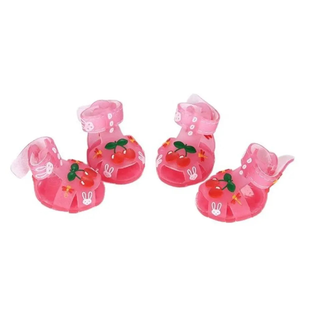 4Pcs/Set Cartoon Dog Summer Jelly Sandals Non-slip Adjustable Breathable Dog Shoes Waterproof Wear-resistant Dog Paw Protector