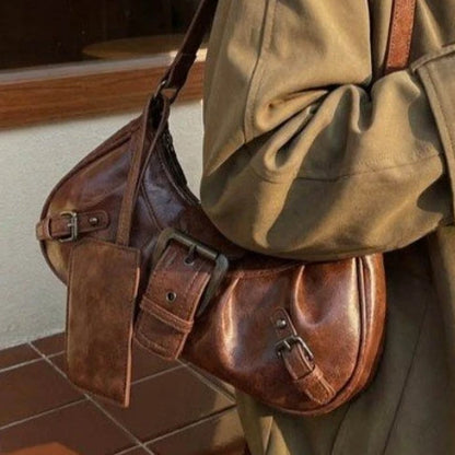 Shoulder Bags Y2K Retro Style Shoulder Bag, Maillard Pleated Rivet Armpit Bag, Fashionable Ladies Cool Leather Shoulder Bag