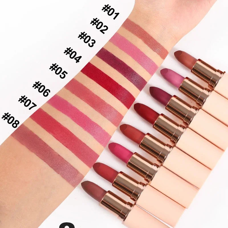 8 Colors Matte Lipstick Waterproof Velvet Nude Sexy Red Lip Gloss Long Lasting Nonstick Not Dry Lip Stain Makeup Matte Lipsticks
