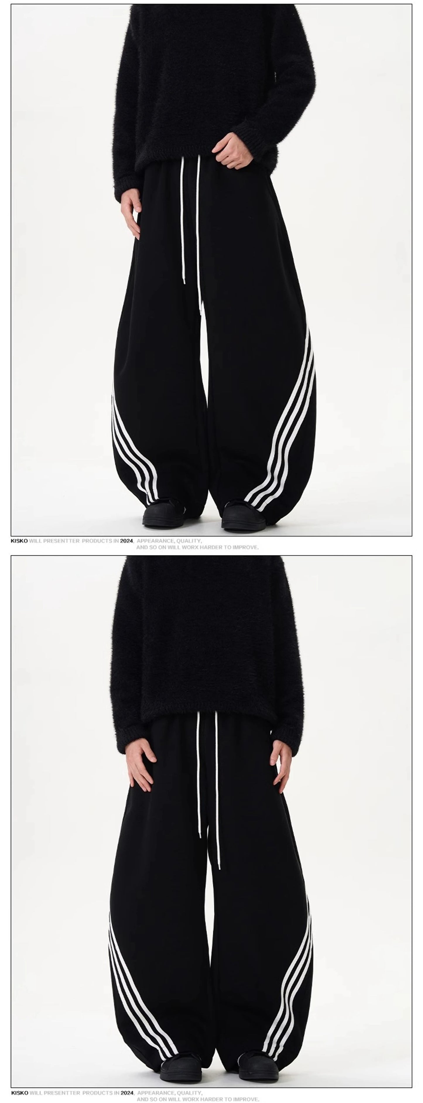 Oversized Wide Leg Sweatpants with Side Stripes Drawstring High Waist Streetwear Casual Loose Baggy Trousers Y2K Women Men Fashion