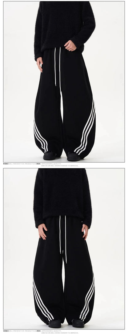 Oversized Wide Leg Sweatpants with Side Stripes Drawstring High Waist Streetwear Casual Loose Baggy Trousers Y2K Women Men Fashion
