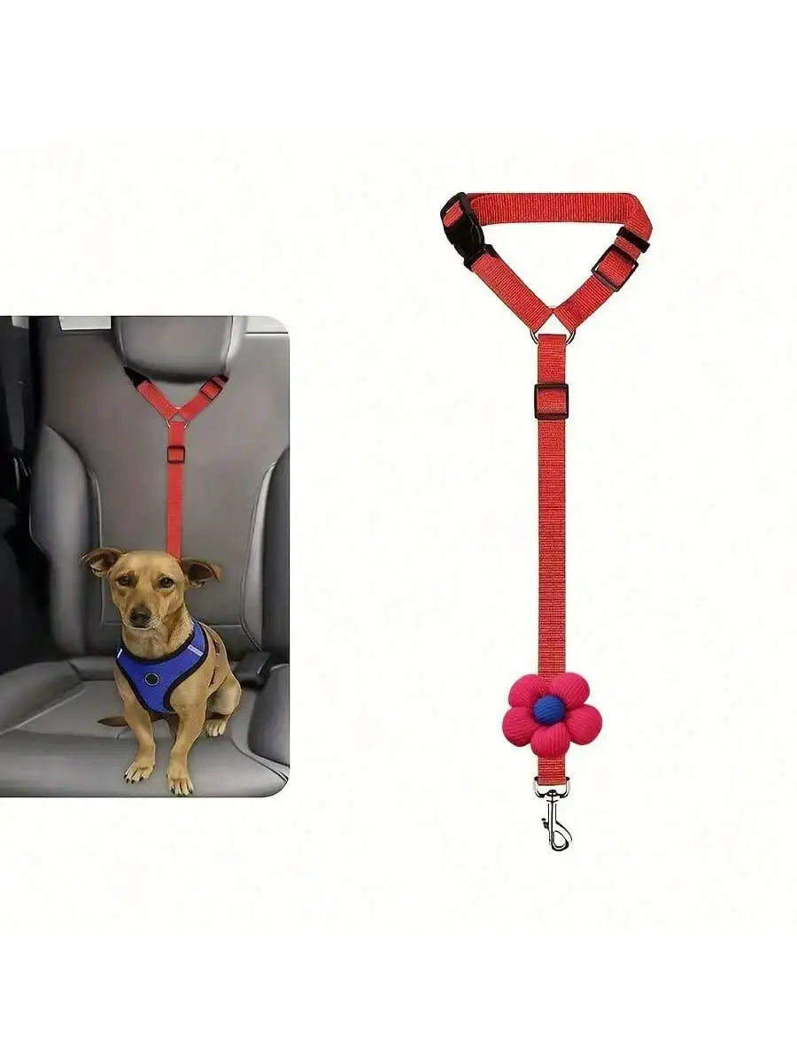 Solid Color Two-in-one Pet Car Seat Belt Nylon Lead Leash Backseat Safety Belt Adjustable Dogs Harness Collar Pet Accessories