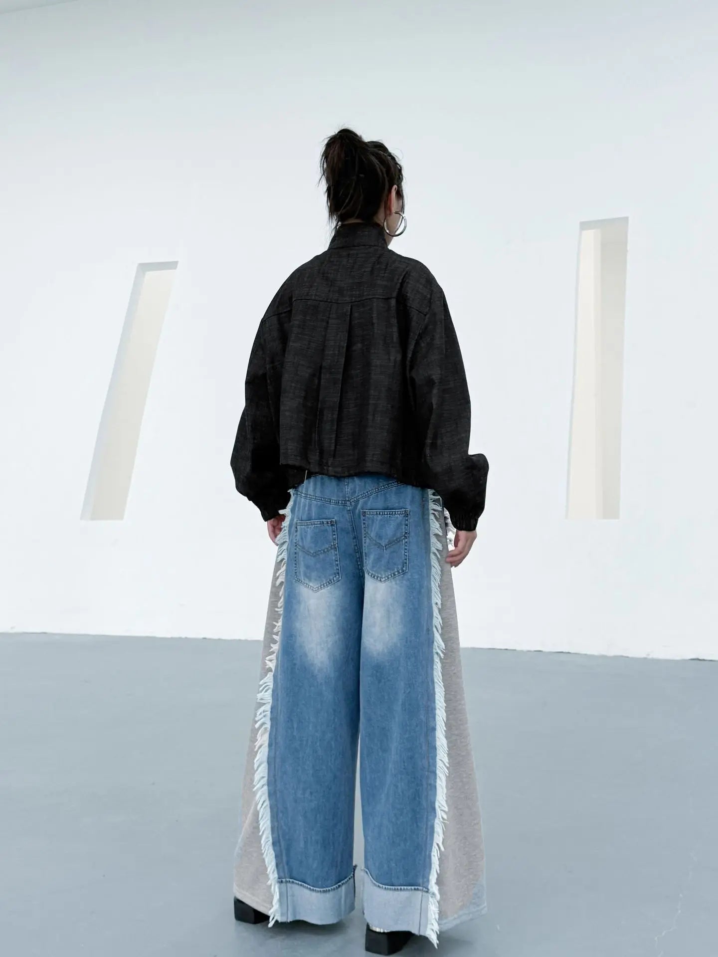 NYFS Europe United States Patchwork Loose plus Size Women's Jeans Elastic Waist Trousers Autumn Fashion Denim Wide-leg pants