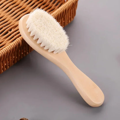 Newborn Baby Wool Wood Brush Comb Head Massage Tool Portable Baby Comb Bath Brush Comb，Special for Real Hair Wigs