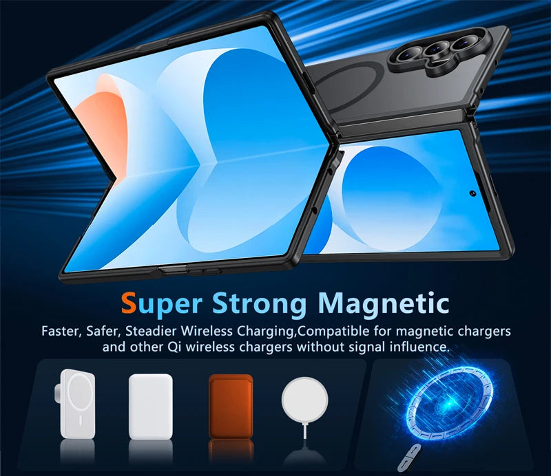 UYUXIO Translucent Magnetic Mobile Phone Case for Samsung Galaxy Z Fold 7 Wireless Charging Cases Rugged Slim Cover with Magnet