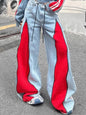 European Style Women's Jeans 2026 Spring New Heavy Zipper Pleated Color-Block Design Loose Trendy Long Pants